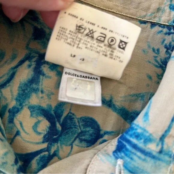 Vintage 1998 Dolce & Gabbana Toile De Jouy Beige & Bleu Shirt Size L - Picture 9 of 14